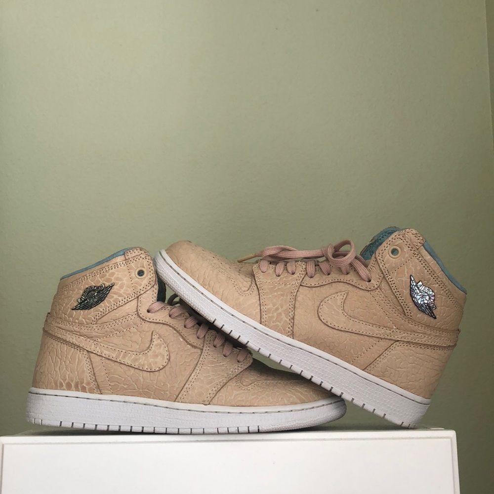 Jordan Kids Beige Pink High-Top Sneakers